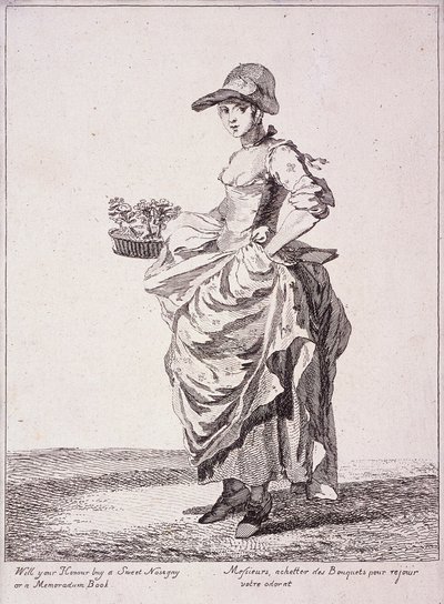 Nosegay and memo book seller, Cries of London by Paul Sandby