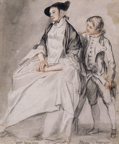 Study of Mrs Mercier seated in a Chair, and her youngest son, Henry Mercier standing behind her by Paul Sandby