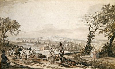 Travellers Resting by a Road Above a River Valley by Paul Sandby