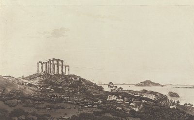 Views in the Levant: Ruined Temple on Hill at Suninum Overlooking Islands by Paul Sandby