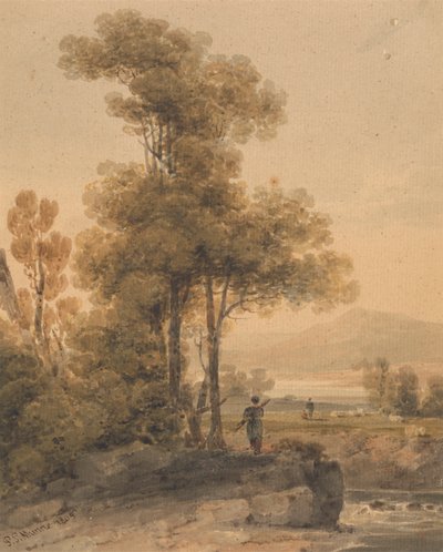 Landscape with Figures, Cromach Water by Paul Sandby Munn