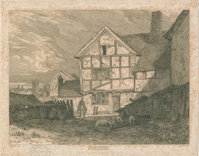 Wolverhampton - Ruins of a half-timber house: steel engraving, nd [c.1815] by Paul Sandby Munn