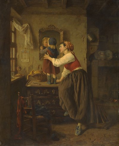 Woman and Child Before a Mirror by Paul Seignac