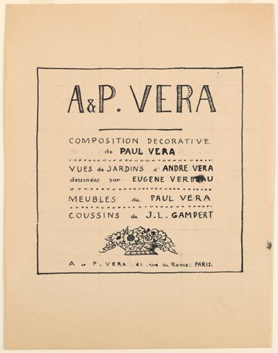 Drawing, Title Page, A & P Vera, Decorative Composition by Paul Vera/Views of Gardens by André Vera drawn by Eugène Verdeau/Furniture by Paul Vera/Cushions by J. L. Gampert, 1912–19 by Paul Vera