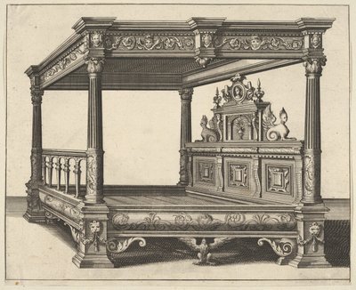 Canopy Bed from Verscheyden Schrynwerck, 1658 by Paul Vredeman de Vries