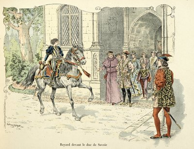 Illustration from the Book Histoire du Chevalier Bayard by Theodore Cahu, Illustrated by Paul De Semant: Bayard Age 11 Before the Duke of Savoy 1486 by Paul de Semant