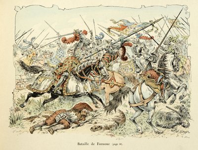 Illustration from the Book Histoire du Chevalier Bayard by Theodore Cahu, Illustrated by Paul De Semant: Battle of Fornoua 1495 by Paul de Semant