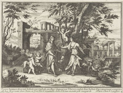 Procris and the Disguised Cephalus (series: Mythological Representations in Landscapes) by Paul van Somer (II)