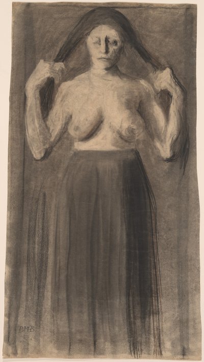 Half-Nude Woman Holding Her Hair Apart by Paula Modersohn Becker