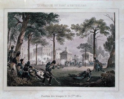 Troops in the Parc Royal, Brussels, 25th September 1830, engraved by Dewasme-Pletinckx by Paulus (after) Lauters