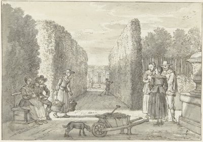 Various People in a Garden with High Hedges by Paulus Constantijn la Fargue