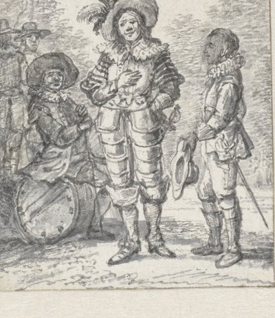 Design for Illustration Theater Group: Two Standing Figures and a Seated Figure by Paulus Constantijn la Fargue