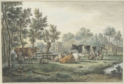 Meadow with Cows Being Milked by Paulus Constantijn la Fargue