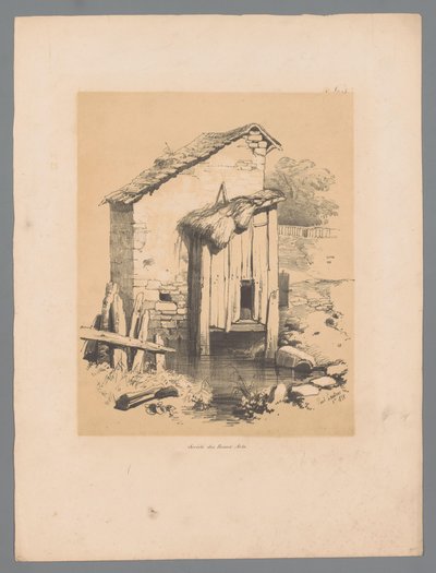 View of a Barn by the Water (series title: Picturesque Views by Paulus Lauters, Etrennes pittoresques pour 1839, par Lauters) by Paulus Lauters