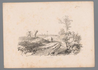 Landscape with Figure with a Walking Stick on a Country Road by Paulus Lauters
