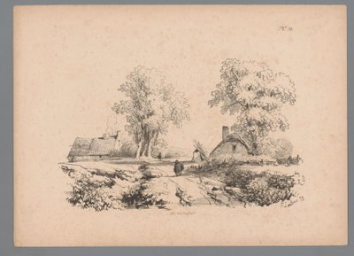 Landscape with Two Houses and Two Figures on a Road (Landscape Studies by Paulus Lauters) by Paulus Lauters