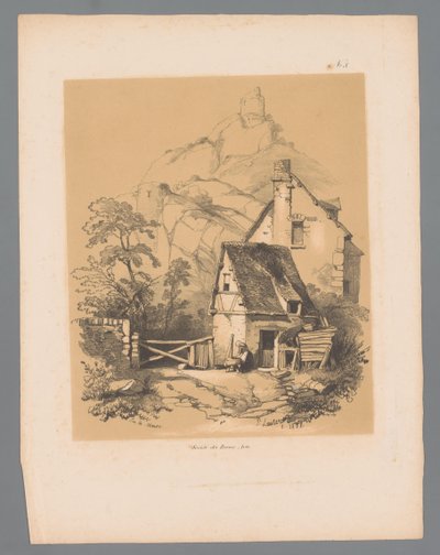 Meuse Landscape with House at the Foot of a Mountain with a Ruin on Top by Paulus Lauters