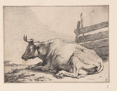 The Cow Lying Down near a Fence, from Various Oxen and Cows by Paulus Potter