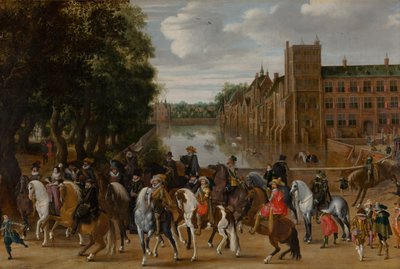 The Princes of Orange and Their Families on Horseback, Riding Out from The Buitenhof, The Hague, c.1621-22 by Pauwels I van Hillegaert