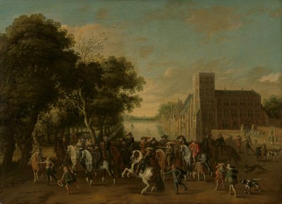 Prince Maurits, Accompanied by Prince Frederik Hendrik, Frederick V of Bohemia and His Wife Elizabeth Stuart, and Others, on the Buitenhof, The Hague by Pauwels van Hillegaert