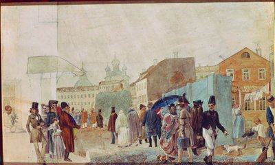 Street Scene in the Rain in Moscow by Pavel Andreevich Fedotov