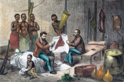 Livingstone and Stanley receiving newspapers in Central Africa, 1871-1873 by Pearson