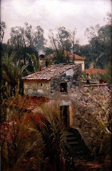 Italian Scene with a Villa by Peder Monsted