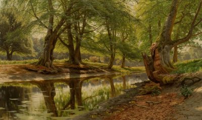 P. Mönsted, Spring Day by the Forest Stream by Peder Monsted