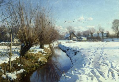 Sunny Winter Day by the Stream by Peder Monsted
