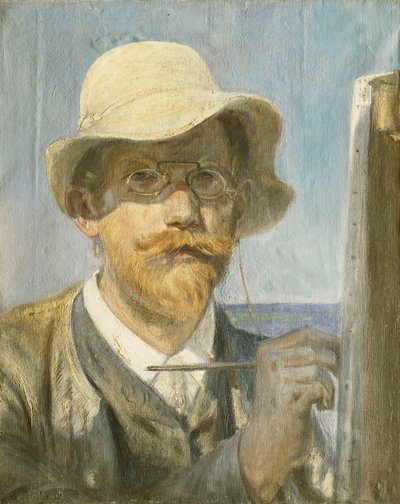 A Self-Portrait of the Artist, head and shoulders at his Easel by Peder Severin Krøyer