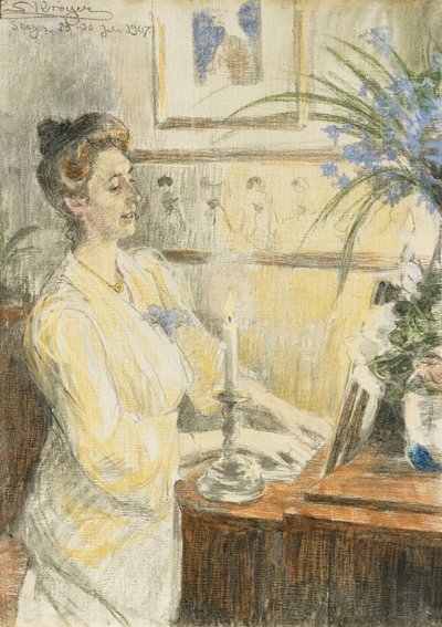 Portrait of Johanne Helene Louise Brodersen, at the Piano by Peder Severin Krøyer