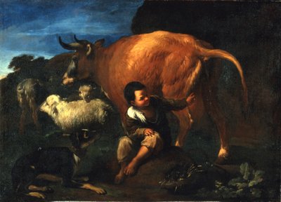 Shepherd Boy and Cow, late 17th century by Pedro Nunez de Villavicenzio