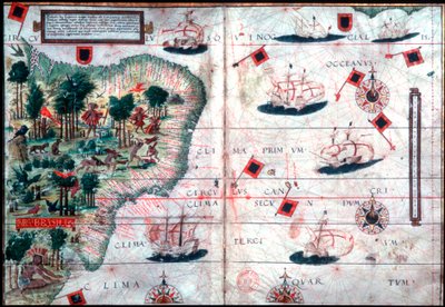 Map of Brazil by Portuguese navigators Pedro Reinel and Lopo Homen by Pedro Reinel