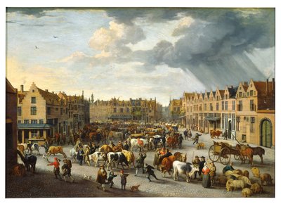 The Old Ox Market in Antwerp by Peeter van Bredael