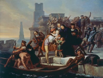 Christopher Columbus Leaving Port of Palos de la Frontera Recommending His Sons to Father Giovanni Perez (1492) by Pelagio Palagi