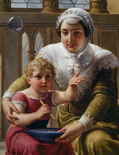 Woman with child and soap bubbles (detail) by Pelagio Palagi
