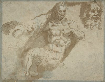Seated Satyr, with Enlarged Head of Same (recto), Head of a Woman (verso), 1527-96 by Pellegrino Tibaldi