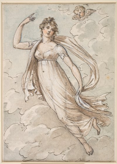 Woman Floating in the Sky, Observed by a Cherub by Peltro William Tomkins