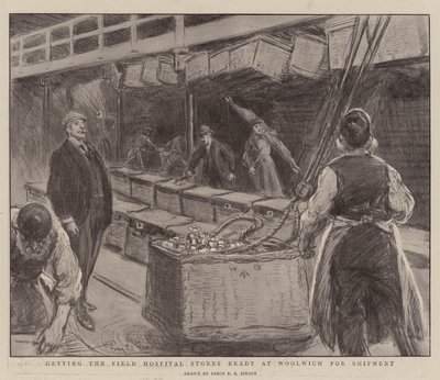 Getting the Field Hospital Stores ready at Woolwich for Shipment by Percy F.S. Spence