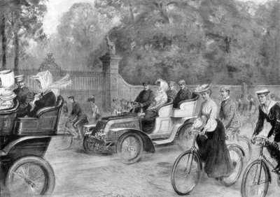Motors and Cycles in Kensington High Street, London by Percy F.S. Spence
