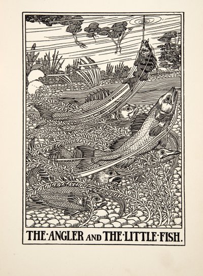 The Angler and the Little Fish, from A Hundred Fables of Aesop, published 1903 by Percy J. Billingshurst