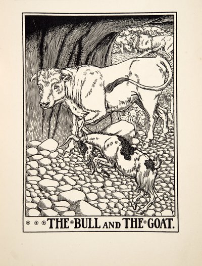 The Bull and the Goat, from A Hundred Fables of Aesop, published 1903 by Percy J. Billingshurst