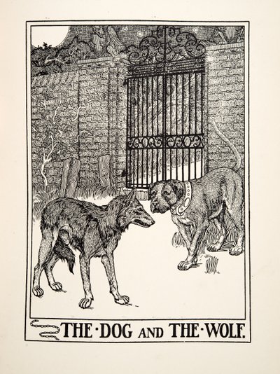 The Dog and the Wolf, from A Hundred Fables of Aesop, pub.1903 by Percy J. Billingshurst