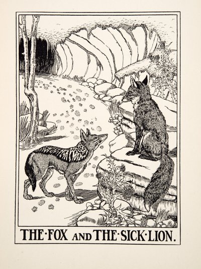 The Fox and the Sick Lion, from A Hundred Fables of Aesop, published 1903 by Percy J. Billingshurst