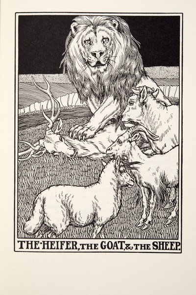 The Heifer, the Goat and the Sheep, from Fontaine Fables by Percy J. Billingshurst