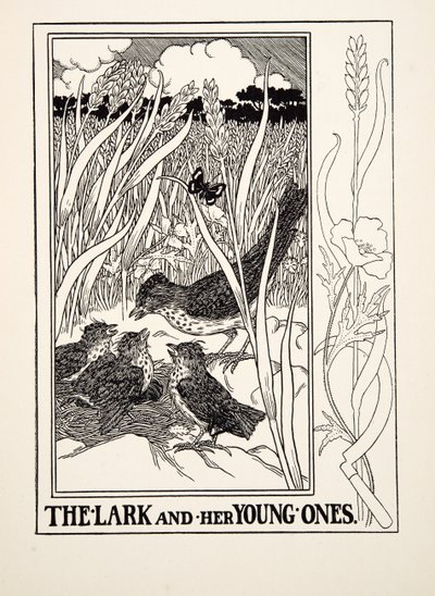 The Lark and Her Young Ones, from A Hundred Fables of Aesop, pub. 1903 by Percy J. Billingshurst