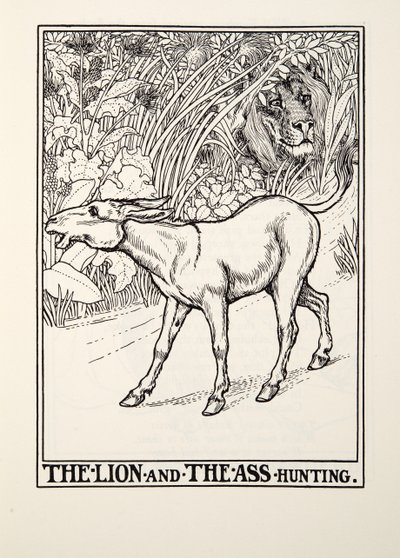 The Lion and The Ass Hunting, from Fontaine Fables, pub. 1905 by Percy J. Billingshurst