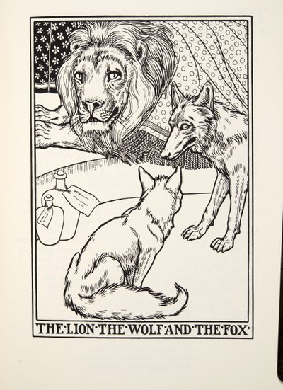 The Lion, the Wolf and the Fox, from Fontaine Fables, pub. 1905 by Percy J. Billingshurst