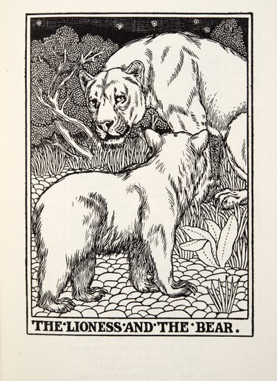 The Lioness and the Bear, from Fontaine Fables, pub. 1905 by Percy J. Billingshurst