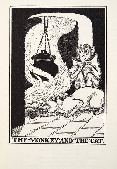 The Monkey and the Cat, from Fontaine Fables, pub. 1905 by Percy J. Billingshurst